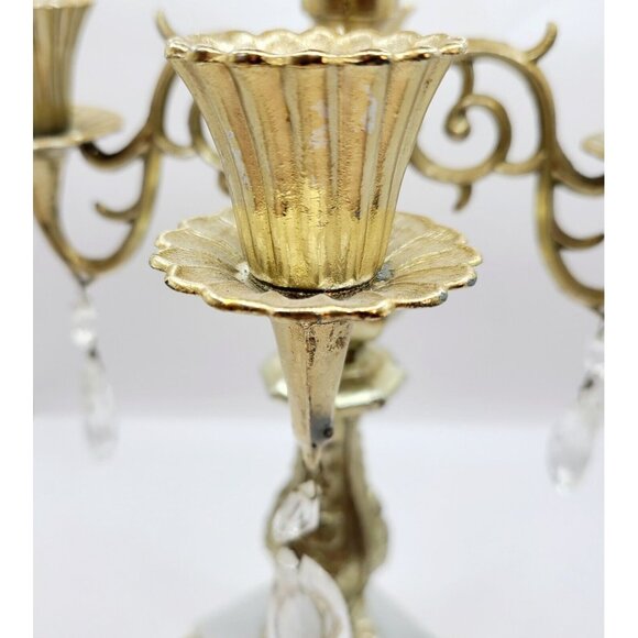 Vtg Dilly Candelabra 5 Arm Gold 12" Candle Stick Holder Marble Base W/ Crystals - Picture 8 of 15